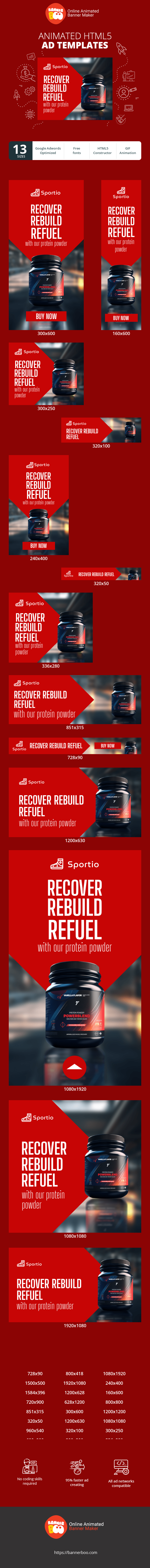 Banner ad template — Recover Rebuild Refuel — With Our Protein Powder