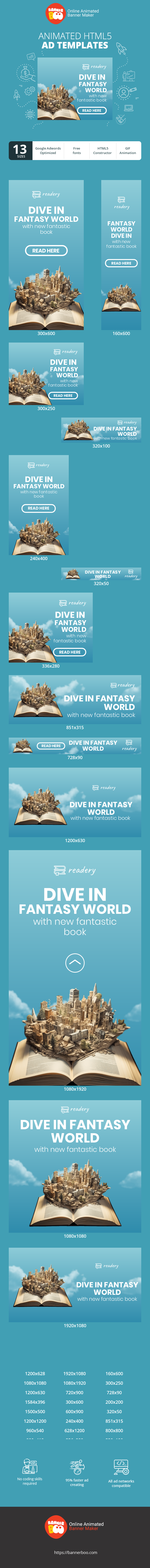 Banner ad template — Dive In Fantasy World — With New Fantastic Book