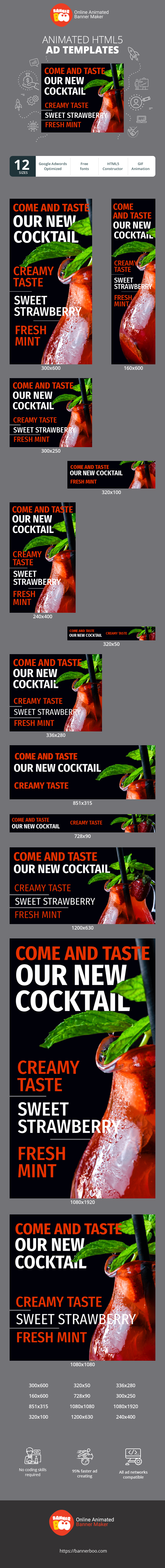 Banner ad template — Come And Taste Our New Cocktail — Creamy Taste Sweet Strawberry Fresh Mint