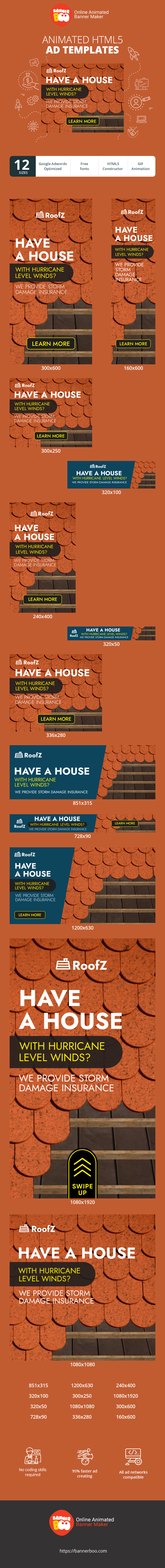 Banner ad template — Have A House With Hurricane Level Winds — We Provide Storm Damage Insurance