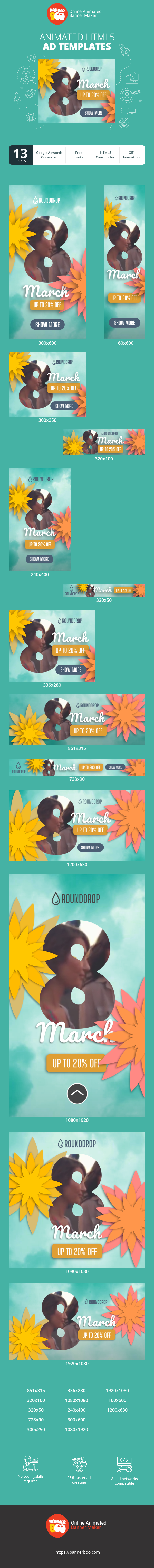 Szablon reklamy banerowej — 8 marca — Do 20% zniżki