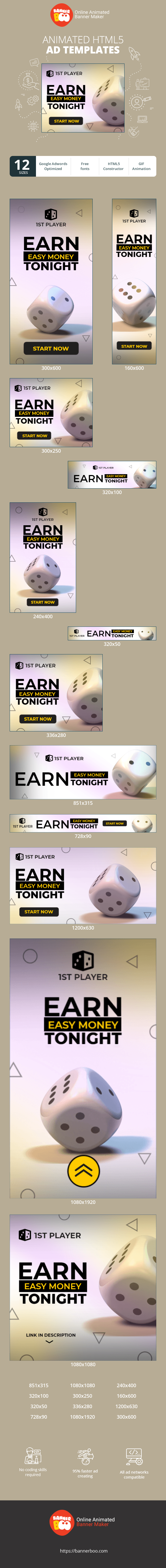Banner ad template — Earn Easy Money Tonight — Gambling