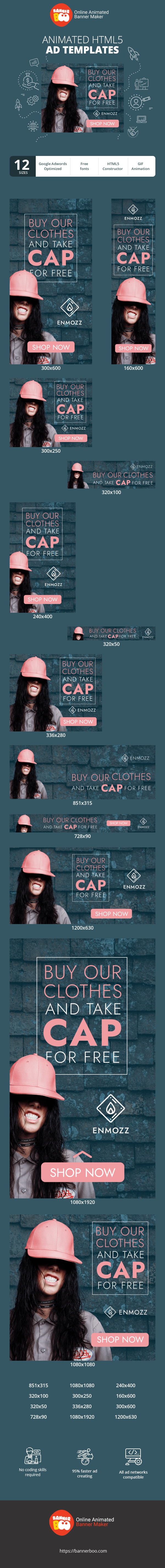 Banner ad template — Buy Our Clothes — And Take Cap For Free