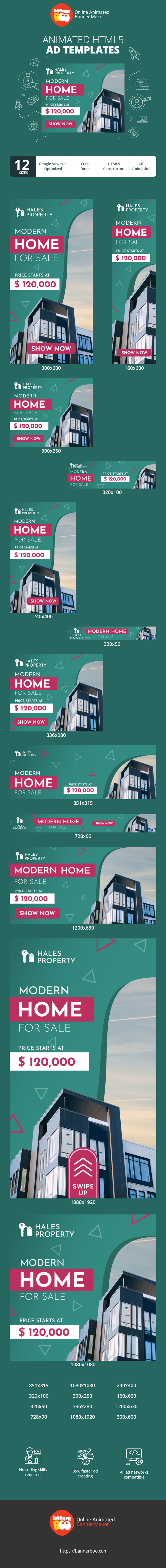 Шаблон рекламного банера — Сучасний будинок на продаж — ціна від 120 000 доларів США