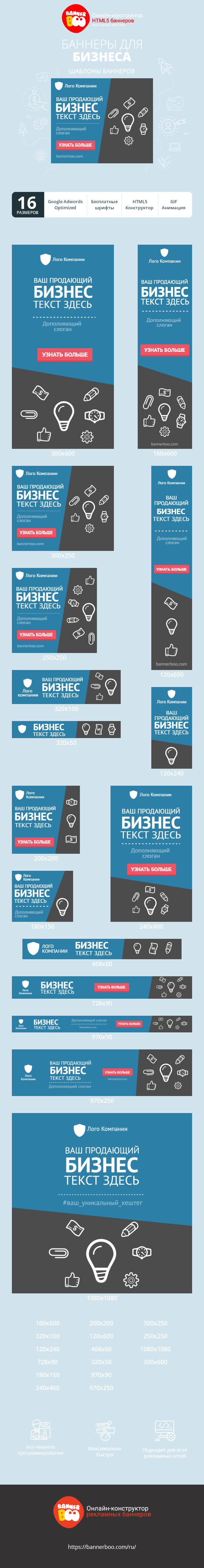 Шаблон рекламного баннера — Универсальный баннер для бизнеса с иконками