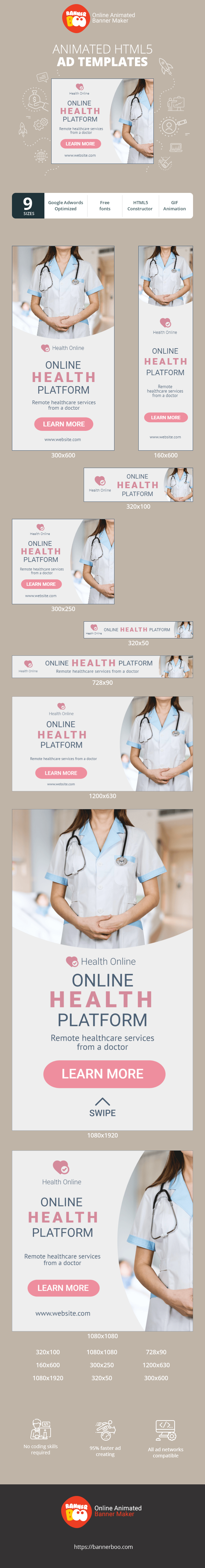 Шаблон рекламного банера — Online Health Platform — Remote Healthcare Services From a Doctor