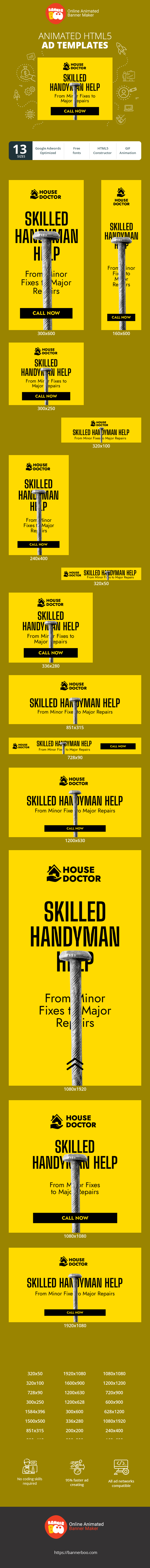 Banner ad template — Skilled Handyman Help — From Minor Fixes To Major Repairs