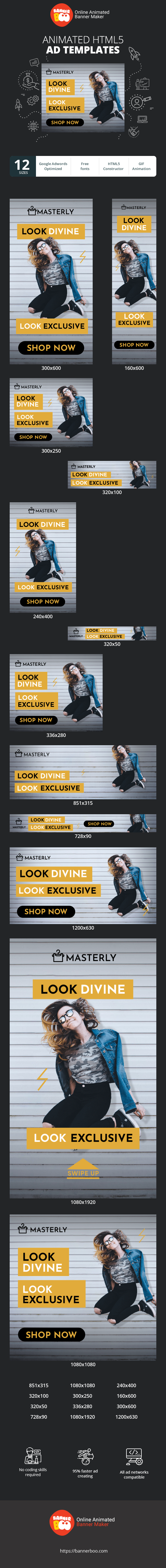 Banner ad template — Look Divine, Look Exclusive — Clothes Shop