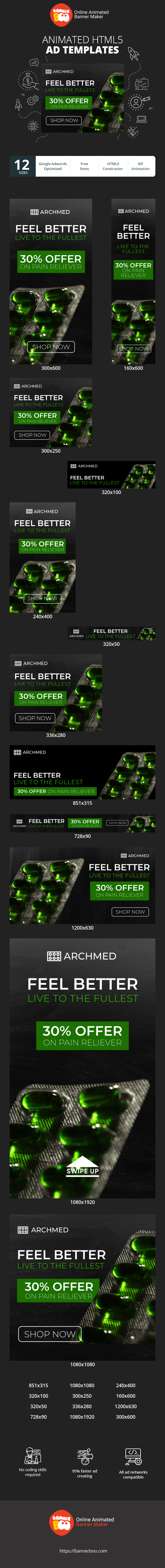 Шаблон рекламного банера — Feel Better Live To The Fullest — 30% Offer On Pain Reliever