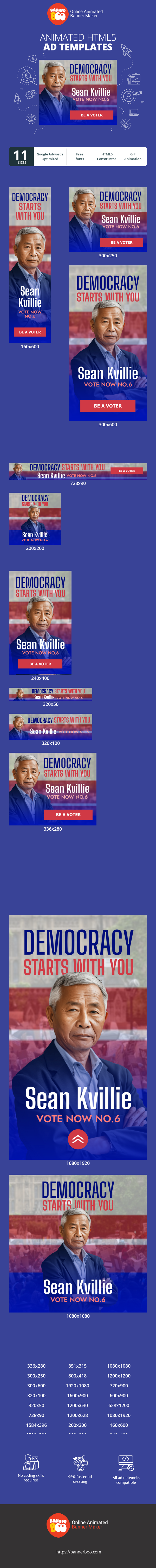 Banner ad template — Democracy Starts With You Sean Kvillie Vote Now NO.6 — Election Day