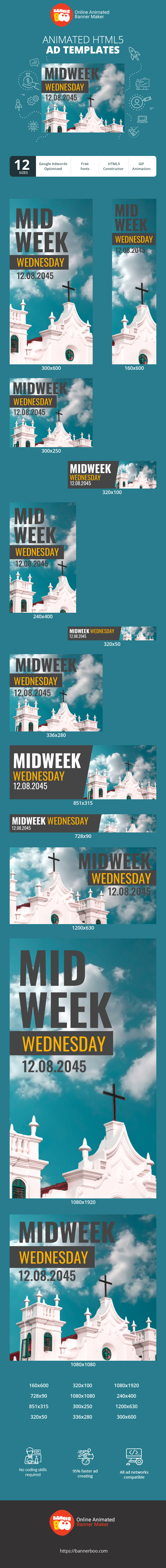 Szablon reklamy banerowej — Midweek Wednesday — 12.08.2045 Church