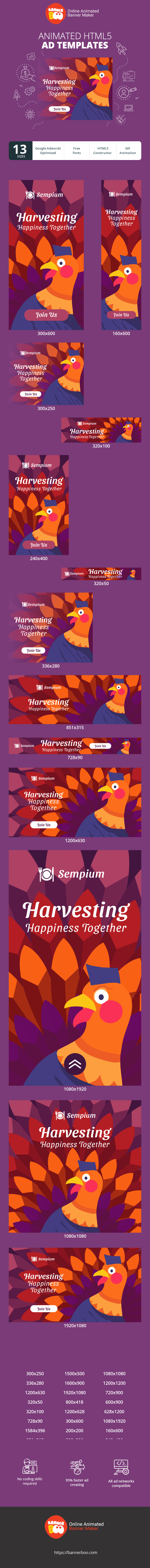 Banner ad template — Harvesting Happiness Together — Thanksgiving Day