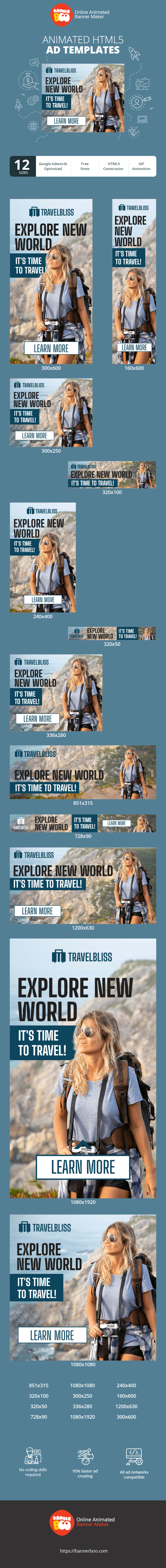 Banner ad template — Explore New World — Its Time To Travel!