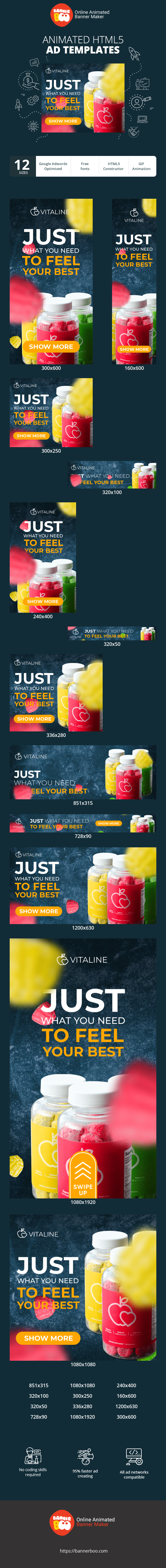 Banner ad template — Just What You Need To Feel Your Best — Vitamins