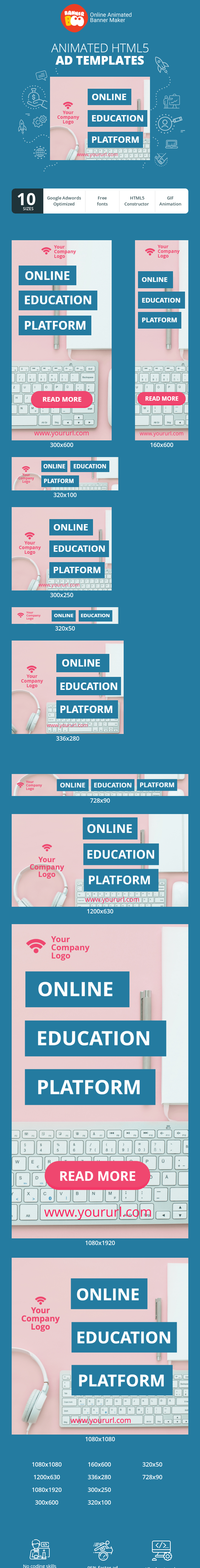 Banner ad template — Online Educational Platform Pink bg