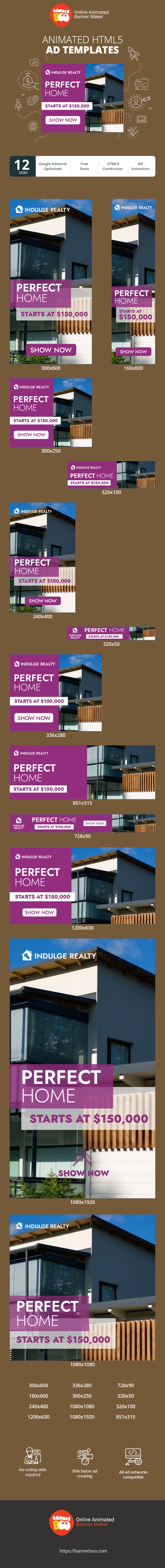 Banner ad template — Perfect Home — Starts At $150,000