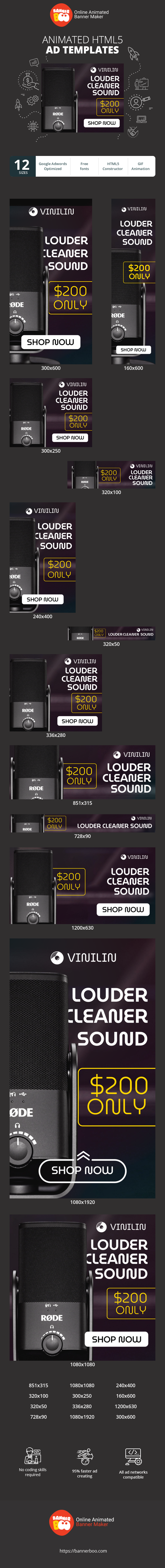 Szablon reklamy banerowej — Louder Cleaner Sound — Nur 200 $