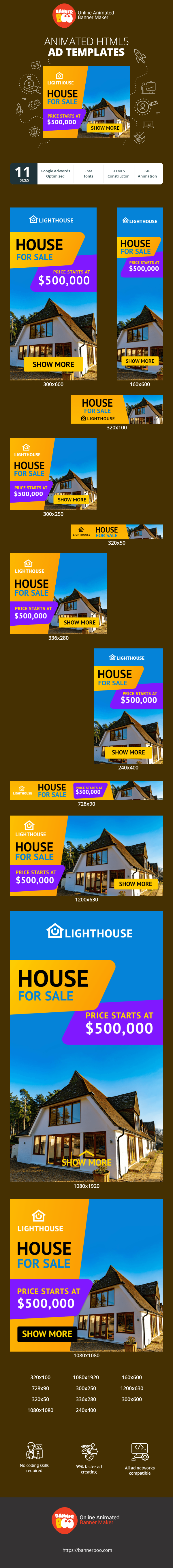 Banner ad template — Home For Sale — Price Starts At $500000