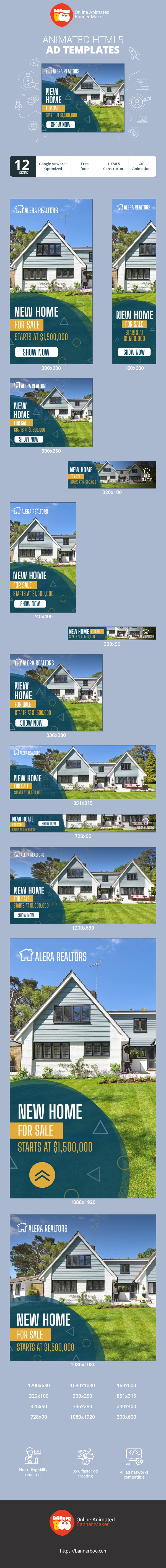 Banner ad template — New Home For Sale — Starts At $1,500,000