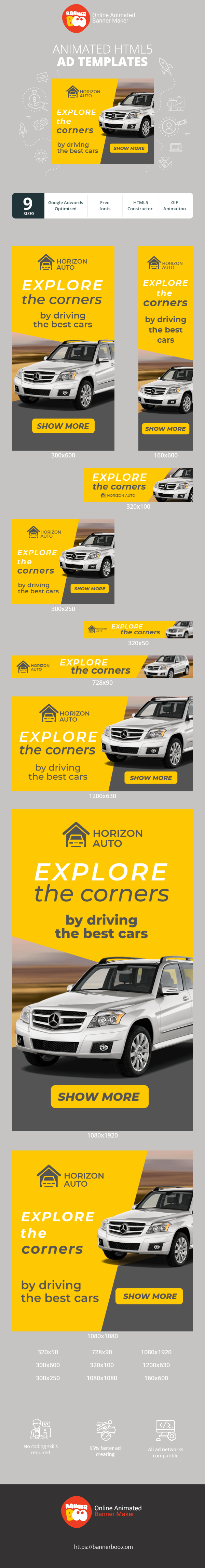 Banner ad template — Explore The Corners — By Driving The Best Cars