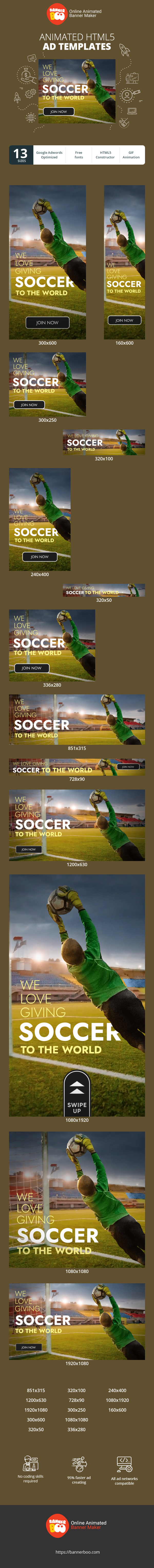 Banner ad template — We Love Giving Soccer To The World — Sport