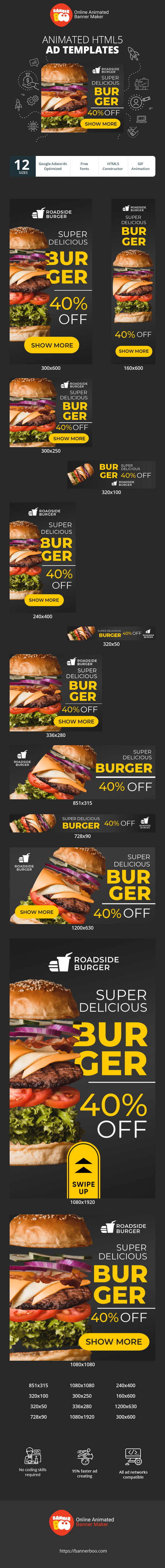 Banner ad template — Super Delicious Burger — 40% Off