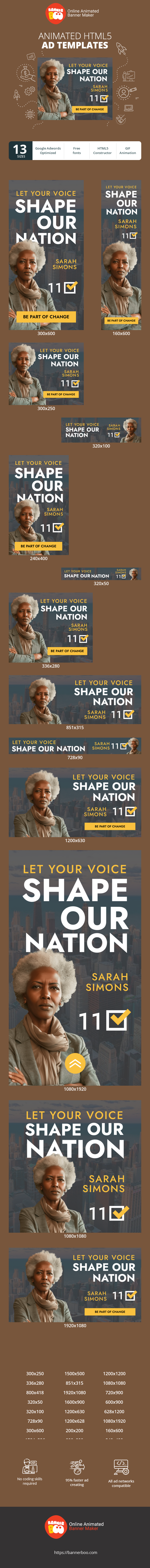 Banner ad template — Let Your Voice Shape Our Nation Sarah Simons 11 — Political Election
