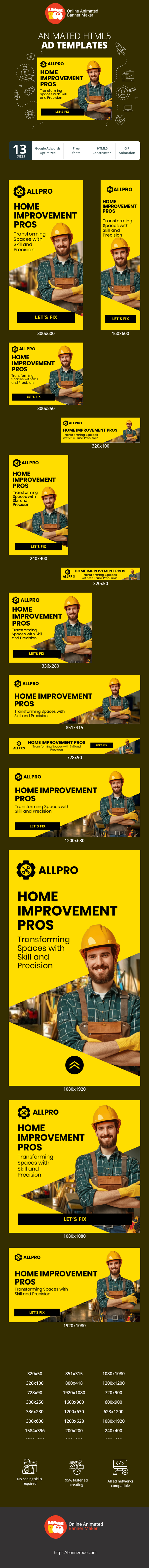 Banner ad template — Home Improvement Pros — Transforming Spaces With Skill And Precision