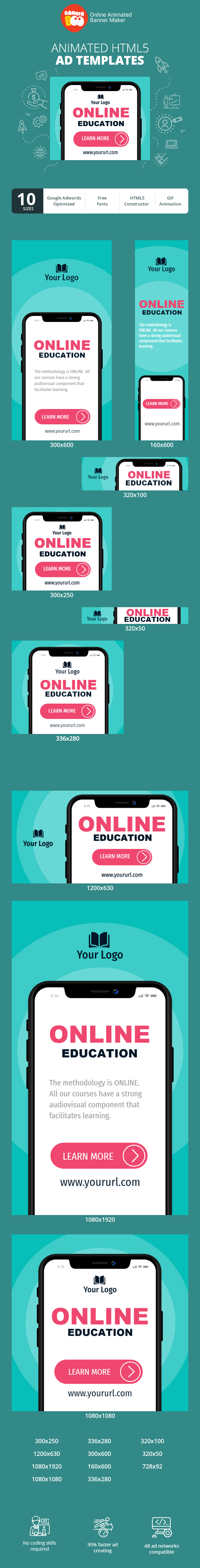 Banner ad template — Online Education Iphone