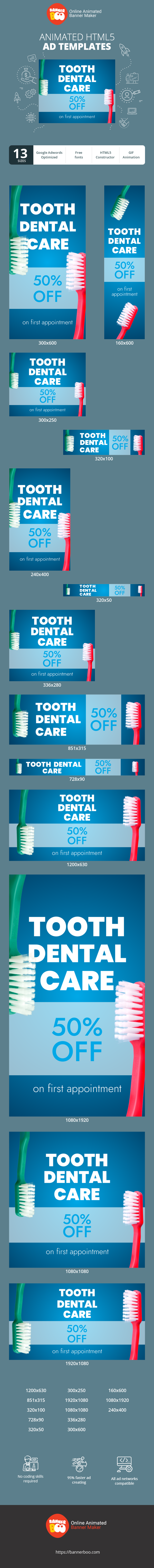 Szablon reklamy banerowej — Tooth Dental Care — 50 % Rabatt beim ersten Termin