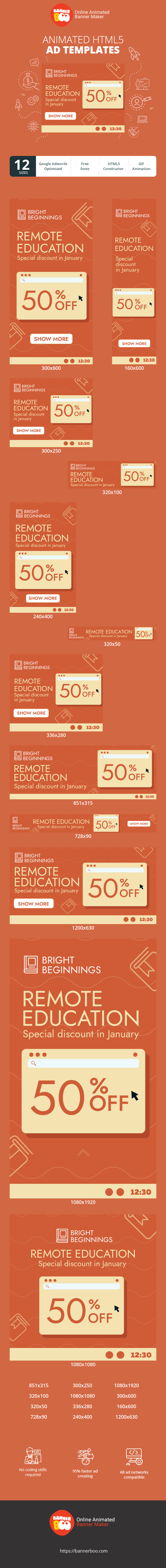 Szablon reklamy banerowej — Edukacja zdalna — specjalna zniżka w styczniu 50% taniej