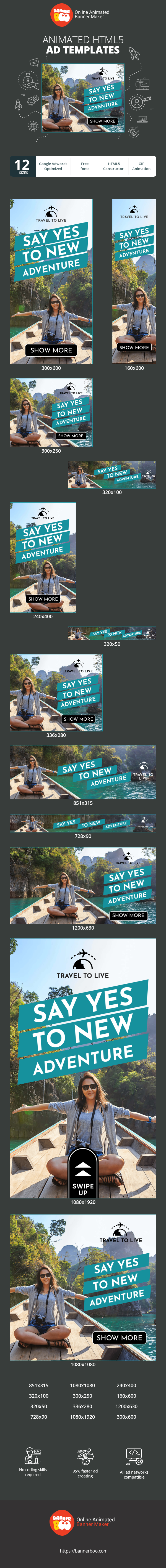 Banner ad template — Say Yes To New Adventure — Travel Agency