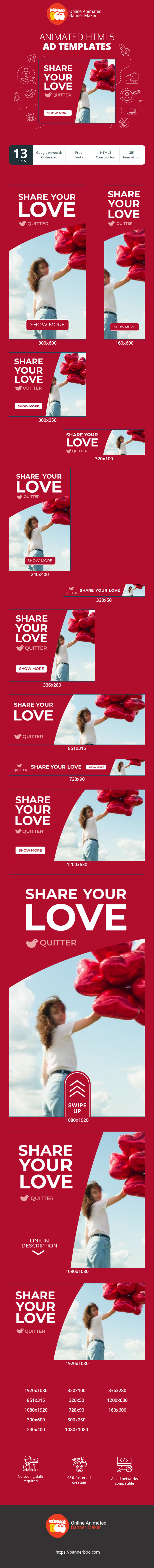 Szablon reklamy banerowej — Share Your Love — Girl With Balloons