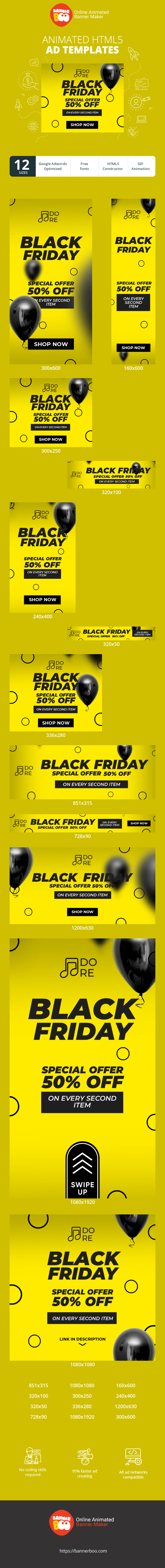 Banner ad template — Black Friday — Special Offer 50% Off On Every Second Item