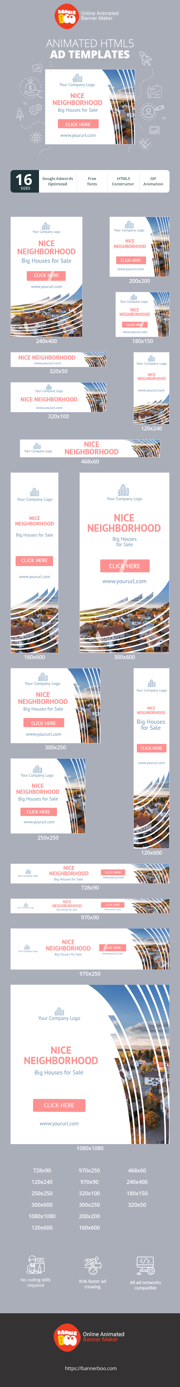 Banner ad template — Nice Neighborhood — Big Houses for Sale