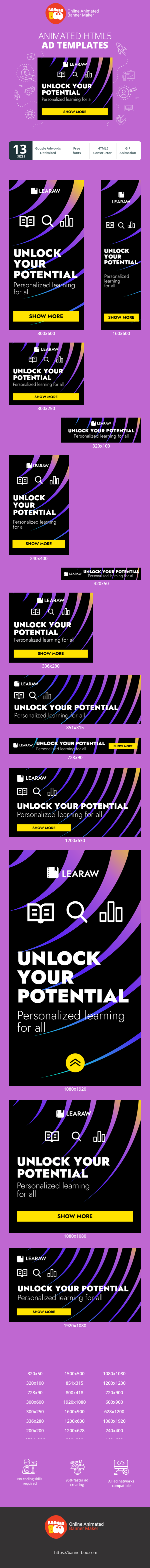 Banner ad template — Unlock Your Potential Personalised Learning For All — Start-up