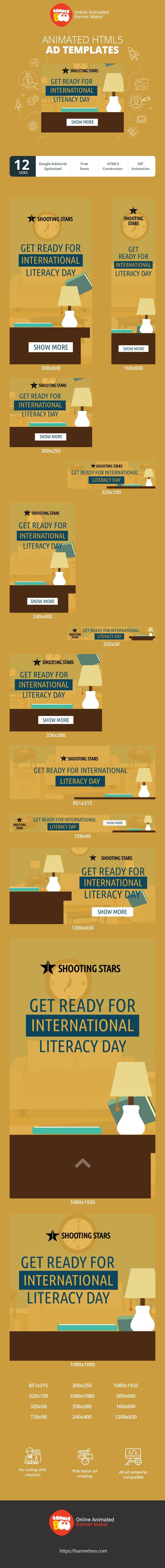 Banner ad template — Get Ready For International Literacy Day —Falling Books