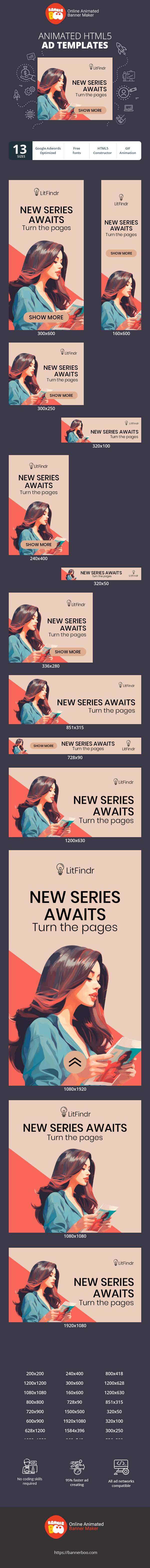 Banner ad template — New Series Awaits — Turn The Pages