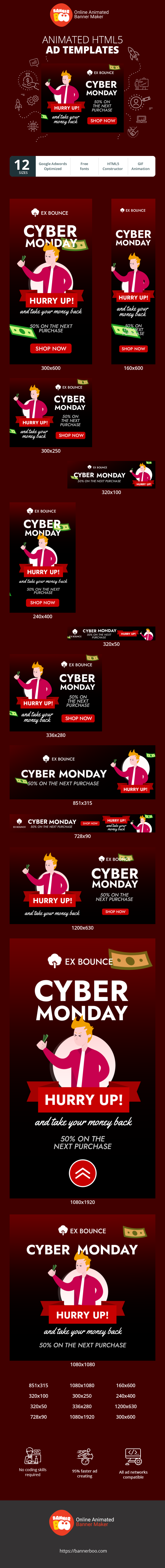 Szablon reklamy banerowej — Cyber Monday — Hurry Up! And Take Your Money Back 50% On The Next Purchase