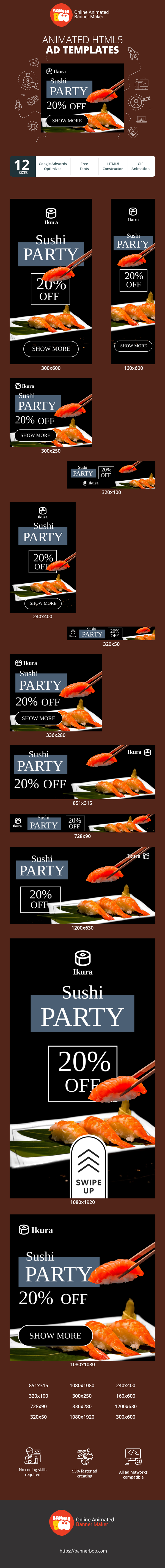 Szablon reklamy banerowej — Impreza Sushi — 20% zniżki