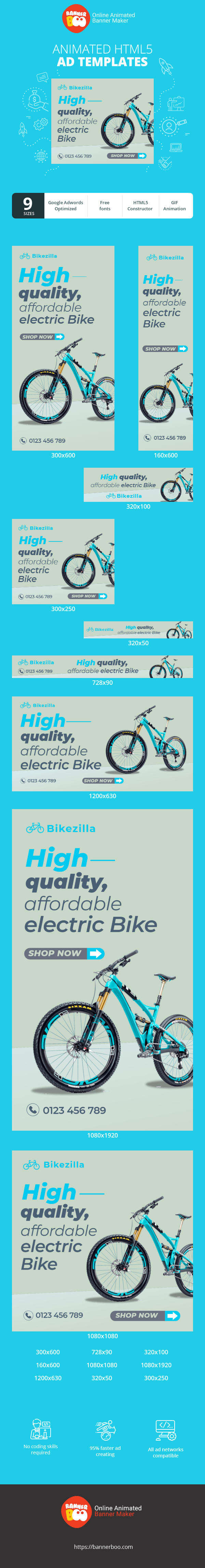 Banner ad template — High Quality, Affordable Electric Bike — Shop now!