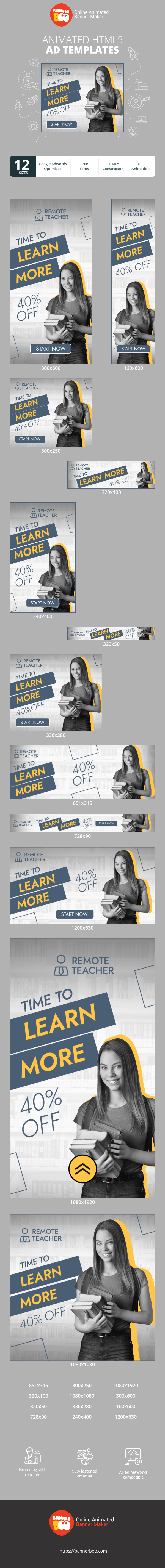 Banner ad template — Time To Learn More — 40% Off