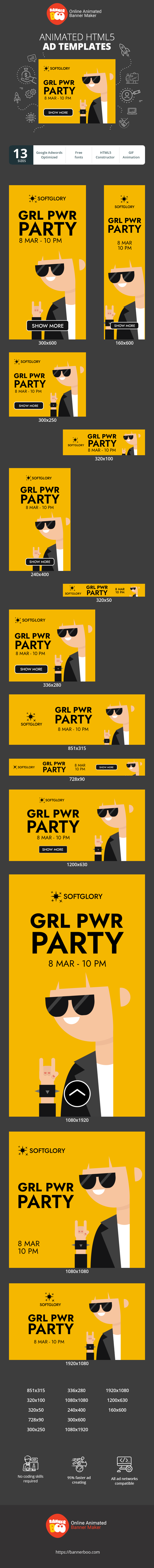Banner ad template — GRL PWR Party — 8 Mar - 10 Pm