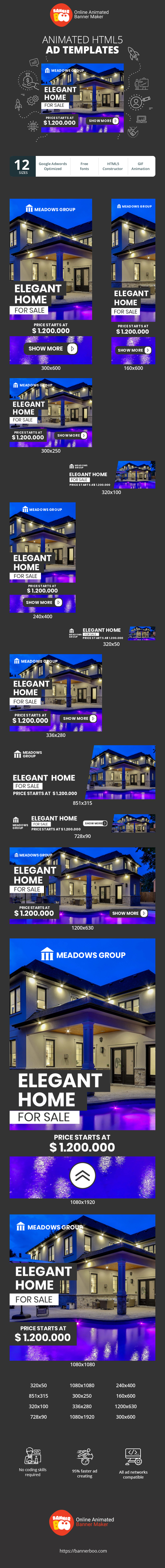 Banner ad template — Elegant Home For Sale — Price Starts At $ 1,200,000