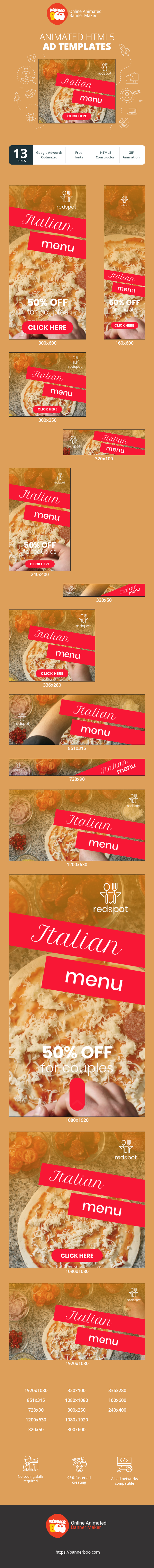 Szablon reklamy banerowej — Italienische Speisekarte — 50 % Rabatt für Paare