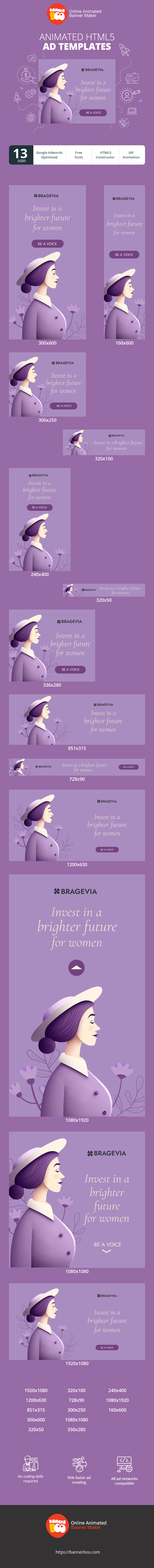 Banner ad template — Invest In A Brighter Future For Women — Women's Day 8 March