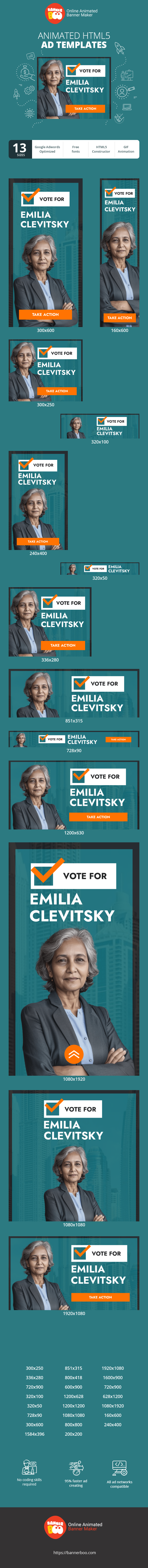 Banner ad template — Make A Mark, Make A Difference Vote For Emilia Clevitsky — Election Day