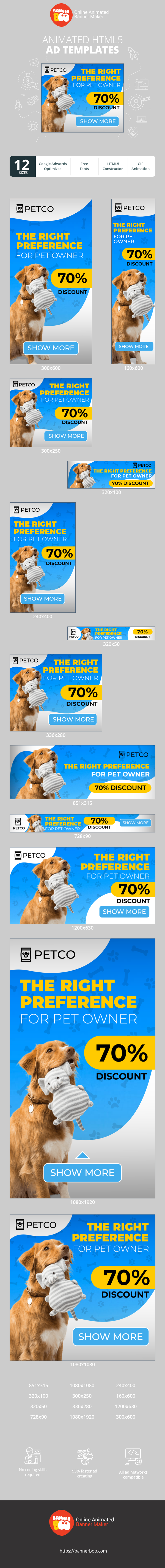 Szablon reklamy banerowej — Właściwe preferencje dla właściciela zwierzęcia — 70% zniżki
