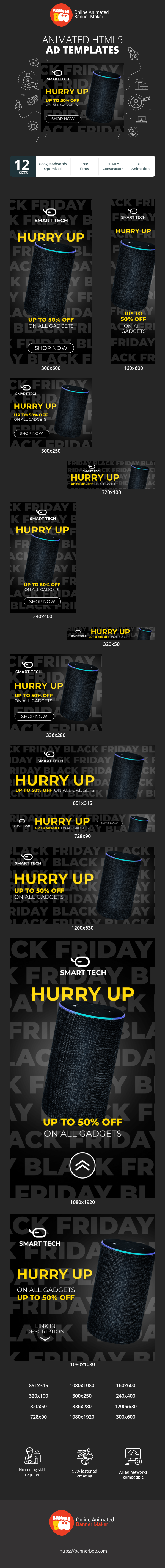 Banner ad template — Black Friday Hurry Up — Up To 50% Off On All Gadgets