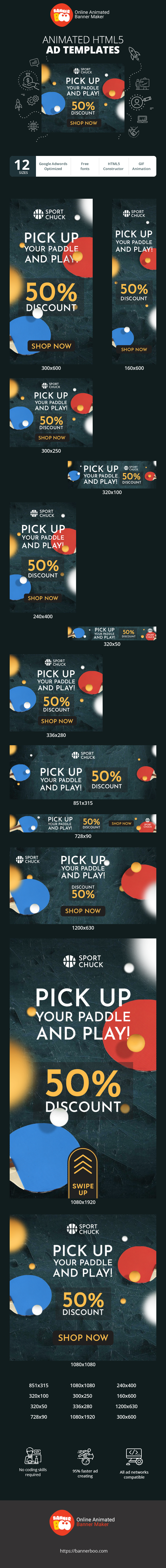 Banner ad template — Pick Up Your Paddle And Play! — 50% Discount